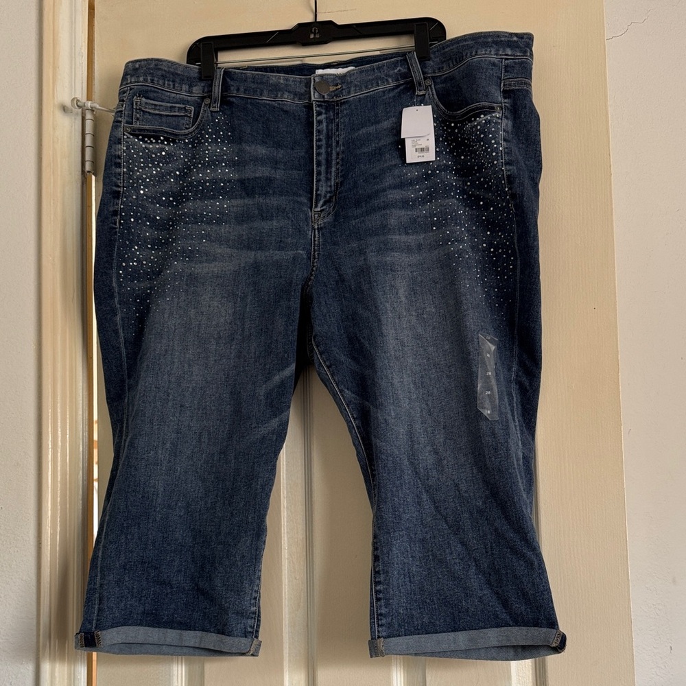 Lane Bryant Dark Blue Pedal Pusher Jeans with Rhinestones